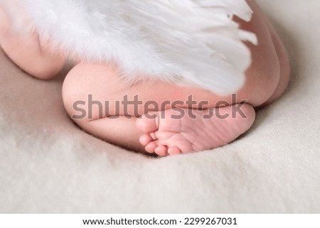 Family and home concept. Healthcare, pediatrics. Motherhood. Newborn and parent. Baby. Copy space. 
baby foot close up.