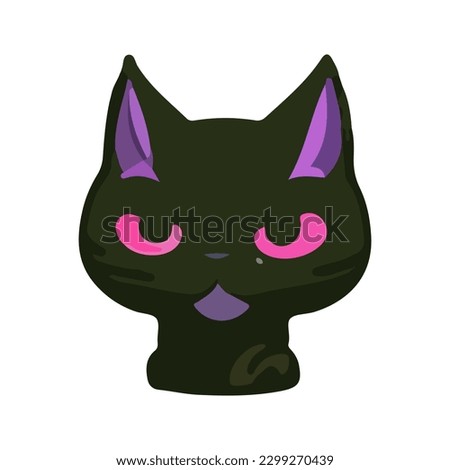 Vector Angry cute black kitten. Magic black cat in cartoon style.