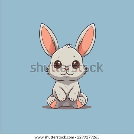Cute cartoon rabbit with a blue background vector art illustration