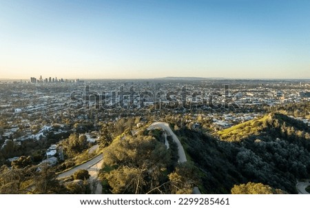 Los Angeles sunrise and city skyline view from Griffith Observatory, California, USA