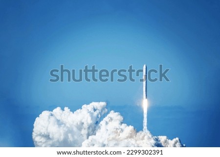 Rocket launch into outer space. Elements of this image furnished NASA. High quality photo