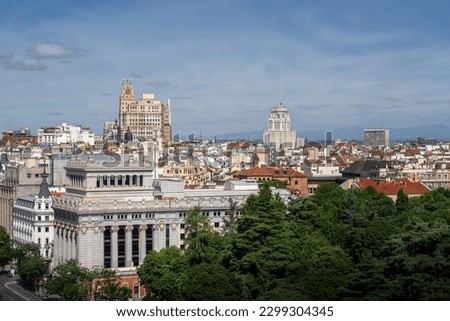 Aerial view of downtown Madrid Skyline with Gran Via and Plaza de Espana Buildings - Madrid, Spain Royalty-Free Stock Photo #2299304345