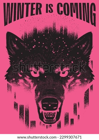 Winter is Coming, old west poster, retro sticker, Inferno, wolf, epic, wild west, west, gang mascot, silhouette 