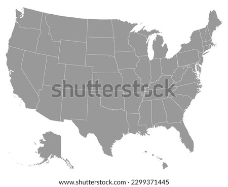 USA map with states, United States of America map. Isolated map of USA in grey color.
