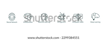 neural network, artificial brain, machine learning, ai algorithm, computer vision, deep learning icons vector illustration  Royalty-Free Stock Photo #2299384551