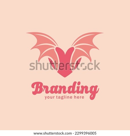 love logo design with dragon wings on the side