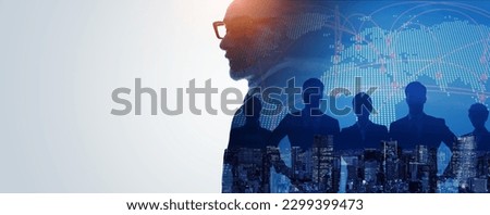 Executive man and human resources concept. Wide angle visual for banners or advertisements.