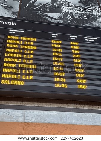 Arrivals train timetable with many delays .