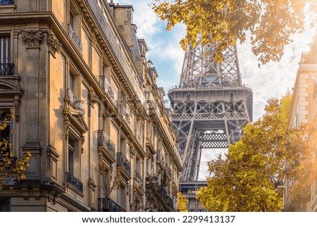 Eiffel Tower in Paris viewed from the street