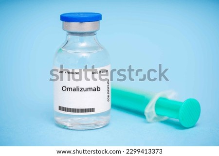 Omalizumab Monoclonal antibody for allergic asthma and chronic idiopathic urticaria Allergic asthma Urticaria Monoclonal antibody Immunotherapy Injection Royalty-Free Stock Photo #2299413373