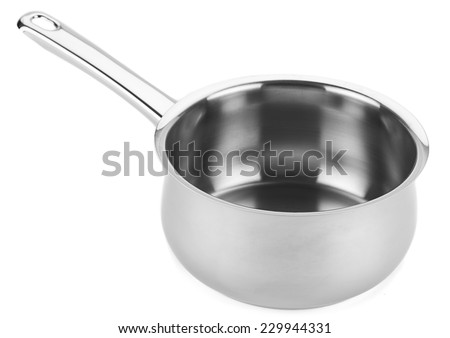 Stainless steel saucepan isolated on white background.