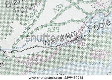 Wareham, United Kingdom atlas map town name - line drawing