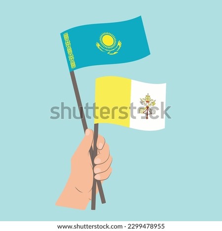 Flags of Kazakhstan and Vatican City, Hand Holding flags