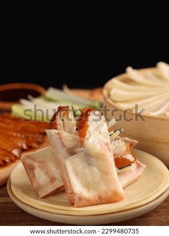 Peking duck or Beijing roast duck,Pancakes made from flour served with duck, a famous dish in Beijing, China