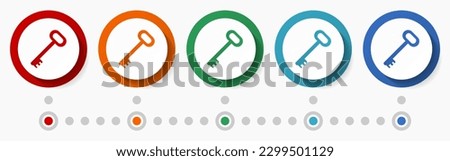 Key concept vector icon set, flat design colorful buttons, infographic template in 5 color options