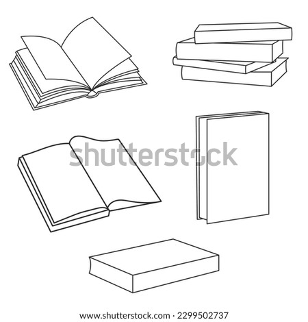 Set books icons in thin line style, isolated on white background