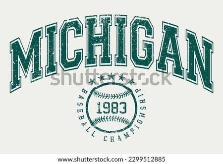 Vintage typography college varsity michigan usa america baseball championship slogan print for graphic tee t shirt or sweatshirt - Vector