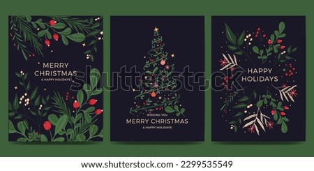 Christmas card set with nature, flower and plant
