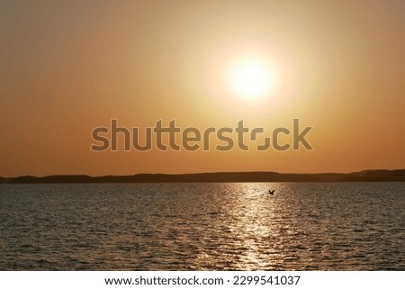 Sunrise over lake nasser on the Sudan and Egyptian border Royalty-Free Stock Photo #2299541037