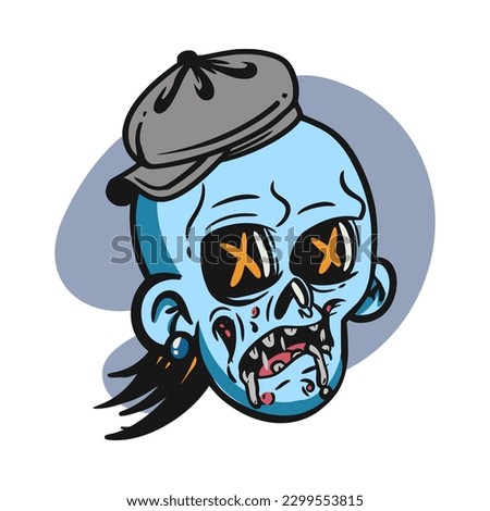 face zombie cartoon illustration for logo, emoticon, esport mascot. vector for t-shirt and sticker design.