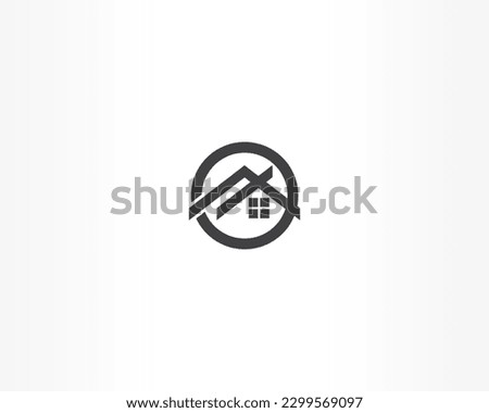 Simple home building icon with line circle concept design