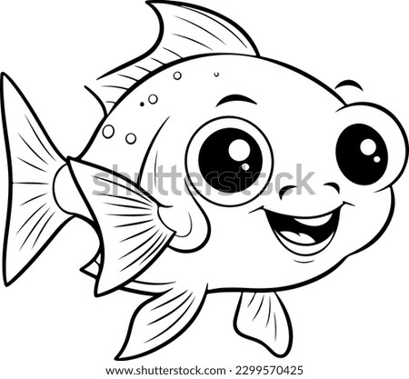 Fish vector illustration. Sea animal coloring book or page for children
