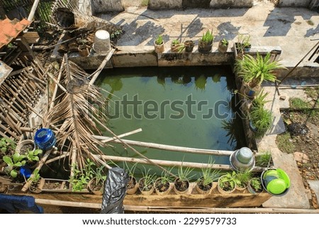a former house that was converted into a fish pond