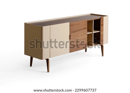 wooden Console isolated on white background . Wooden cabinet  . corner view . Royalty-Free Stock Photo #2299607737