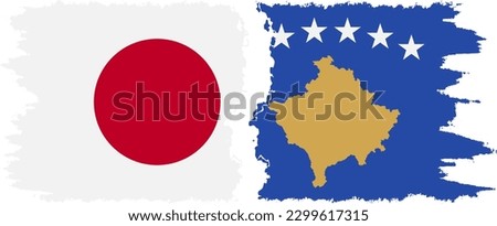 Kosovo and Japan grunge flags connection, vector
