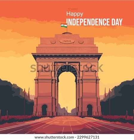 happy independence day India Gate vector illustration Royalty-Free Stock Photo #2299627131