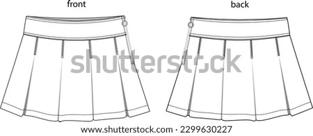 mini pleated school skirt, side zip fastening, women's and teenage girls' school uniform,
front and back skirt drawing, pleated skirt flat template, skirt cad Royalty-Free Stock Photo #2299630227