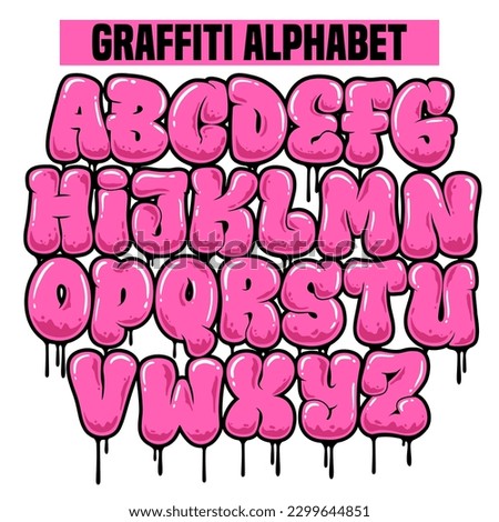 Graffiti alphabet graffiti letter pink color with dripping and bubble style for poster, print files, tshirt design  Royalty-Free Stock Photo #2299644851