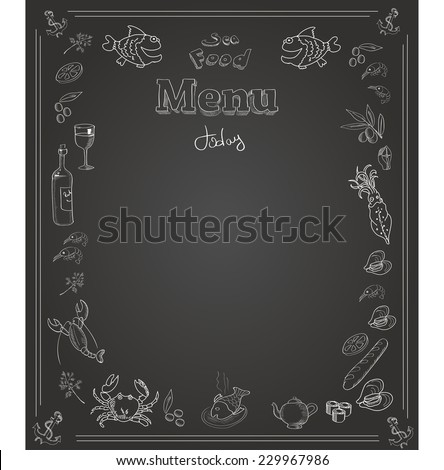 Hand drawn seafood  Menu design on  blackboard