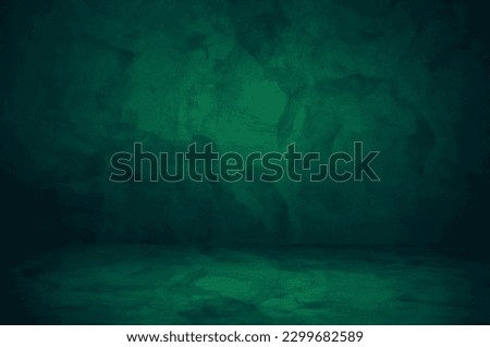 green concrete room background. pedestal or stage backdrop. green plaster stucco wall and floor interior room background used as product displayed, mock up, template for advertising.