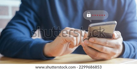 close up man hand type on mobile phone to access account on website by input username and password at office for security system of business technology concept Royalty-Free Stock Photo #2299686853