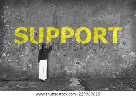 businesswoman drawing support on the wall