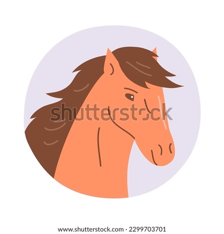 White domestic horse. Horse head. A beautiful elegant animal with a mane and hooves. Sport and hippodrome. Cartoon vector illustration