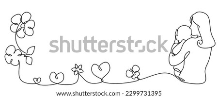 Mother's day background continuous line with copy space, mother's day line art background, suitable for banner design, poster, card.