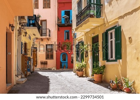 Street in the old town of Chania, Crete, Greece Royalty-Free Stock Photo #2299734501