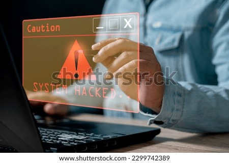 System hacked alert after cyber attack on computer network. compromised information concept. internet virus cyber security and cybercrime. hackers to steal the information is a cybercriminal Royalty-Free Stock Photo #2299742389
