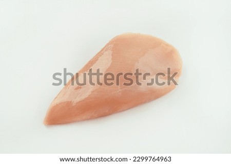 Raw fresh chicken fillet on a white background.Copy space.Food for retail.Ogranic food,healthy eating.Food concept.Top view.Chicken breast Fillets.Close up.Raw chicken meat.
