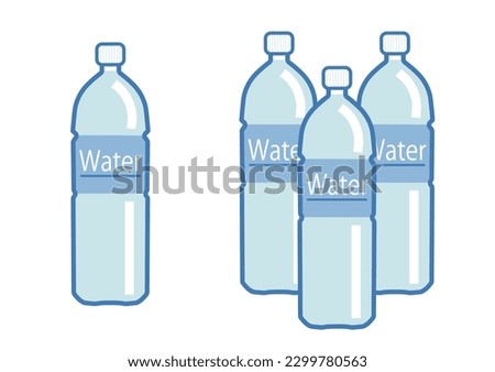 Vector illustration of water, one and three bottles, plastic bottles