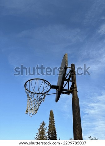 looking up at an old basketball hoop 