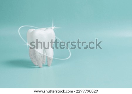 Teeth whitening concept. Comparison of a clean and dirty tooth before and after the whitening procedure. Teeth whitening procedure poster, dental health and oral hygiene for dentistry design