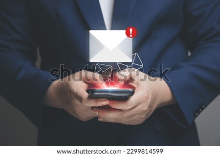 Electronic mail with message notification. Hand pressing smartphone to send text message on internet. concept of online communication to contacts by modern technology platform.