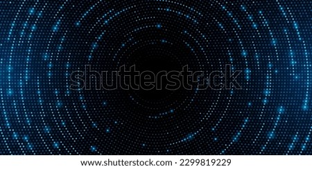 Futuristic digital circles of glowing particles. Abstract circular sound wave. Big data visualization into cyberspace. Pattern of dots. Vector Illustration. EPS 10 Royalty-Free Stock Photo #2299819229