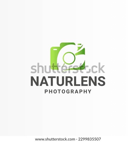 Camera logo for photography with natural leaves