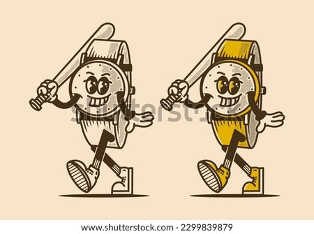 Mascot character design of watch holding a baseball stick in vintage style