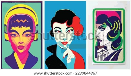 Beauty Of Retro Woman Portrait Art set collection of abstract vector illustration