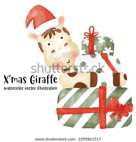 Cute Giraffe, Giraffe, Christmas, Christmas animal, watercolor, giraffe vector illustration